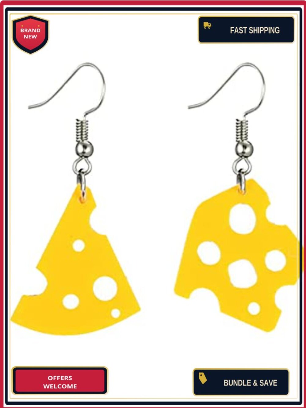 Acrylic Cheese Slice Earrings Cute Funny Dangle Drop Statement Food Lover
